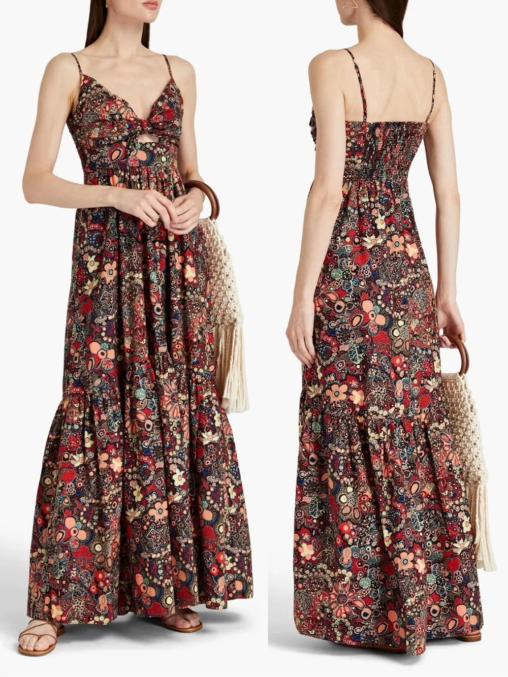 A.L.C. Laura Cotton Floral Maxi Dress Sangria Multi 6 - Picture 14 of 15